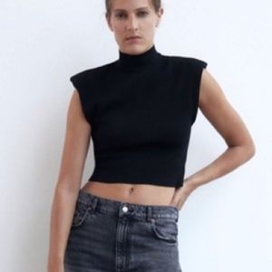 Black Shoulder Pads Knit Top